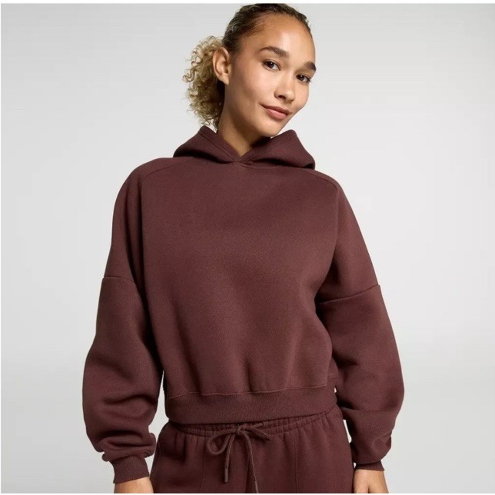 DSG Womens Classic Fleece Athletic Cropped Hoodie Brown DAW16406GW Small